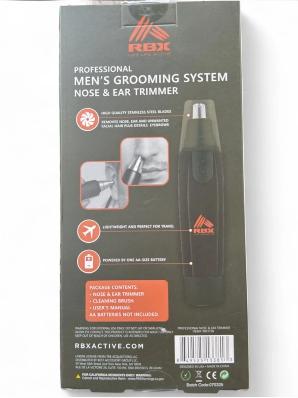 RBX Professional Grooming Nose/Ear Trimmer in Olive Green Battery Operated (NWT)